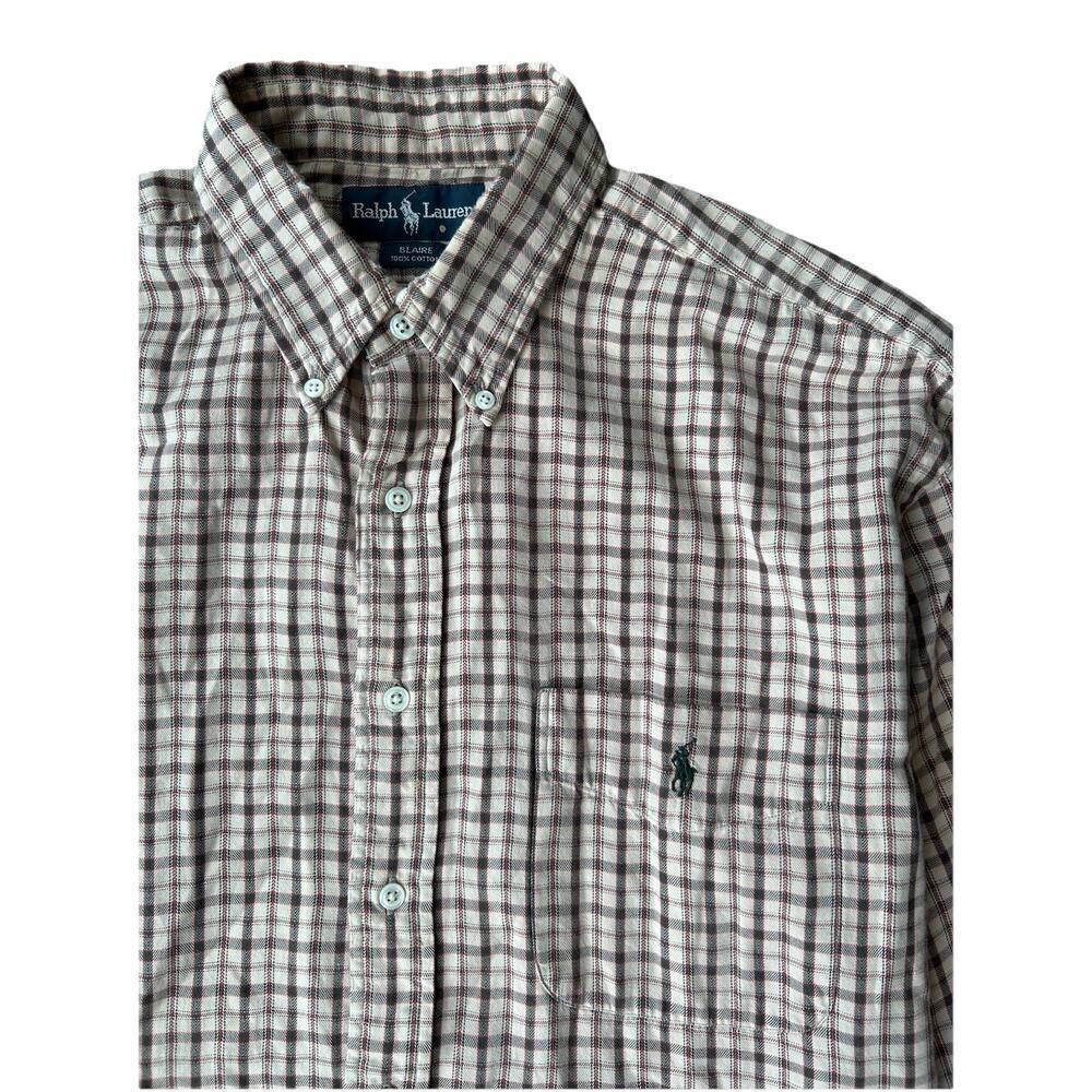 Men’s Ralph Lauren Blaire Green Tan Red Plaid Long Sleeve Cotton Polo Size L - Picture 2 of 5